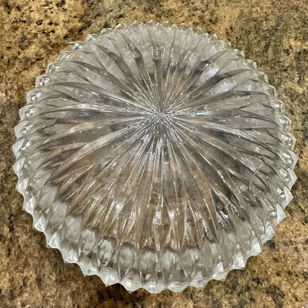 Vintage Crystal Candy Dish 8 Inch Fruit Bowl‎ Silverplate Rim Radiating MCM